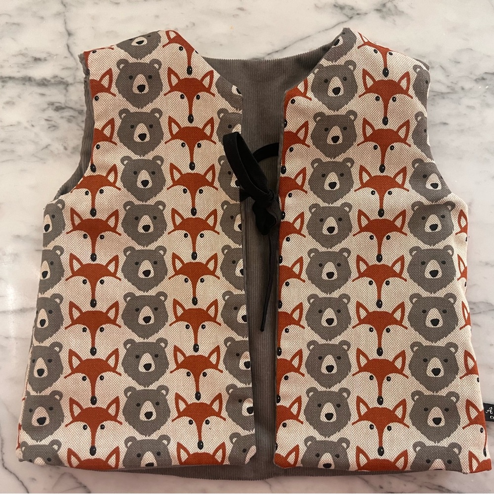 Handmade French Animal Print Vest - Gray and Orange